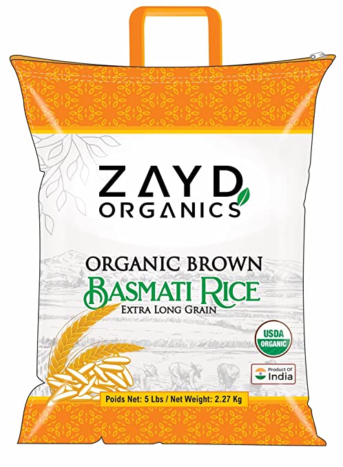 Zayd Organics Brown Basmati Rice, Indian Origin, USDA Organic, 5lbs