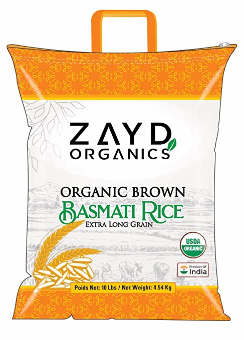 Zayd Organic Brown Basmati Rice, Indian Origin, USDA Organic, 10lbs