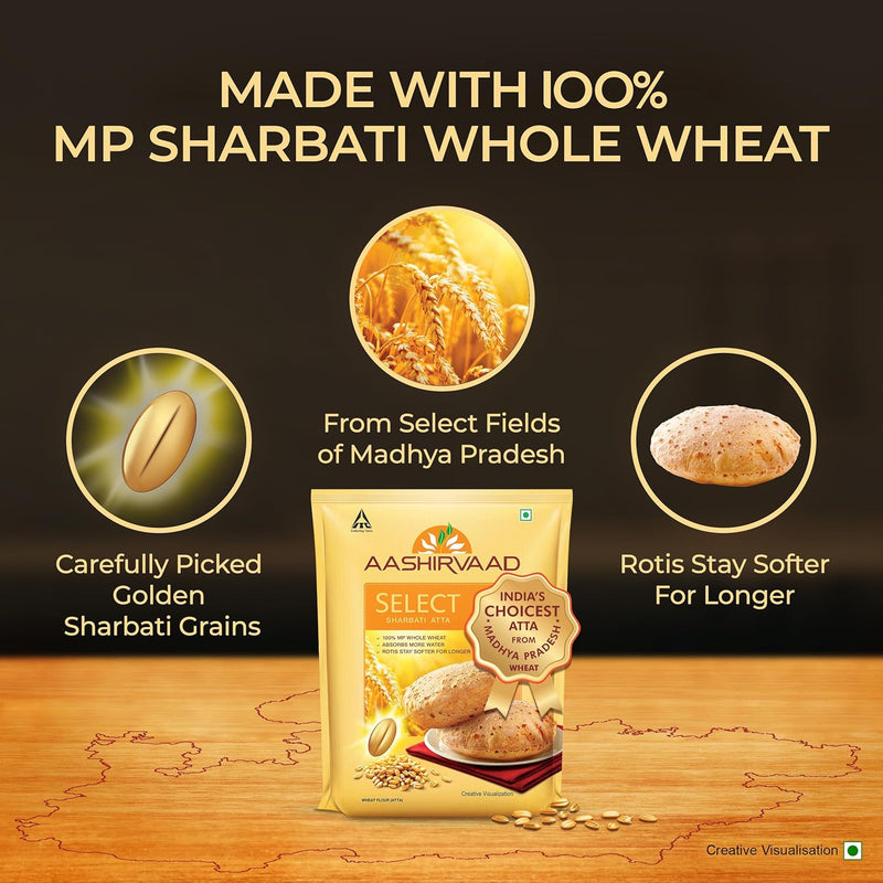 Aashirvaad Select Whole Wheat Sharbati Atta 11 Pound (5 KG)