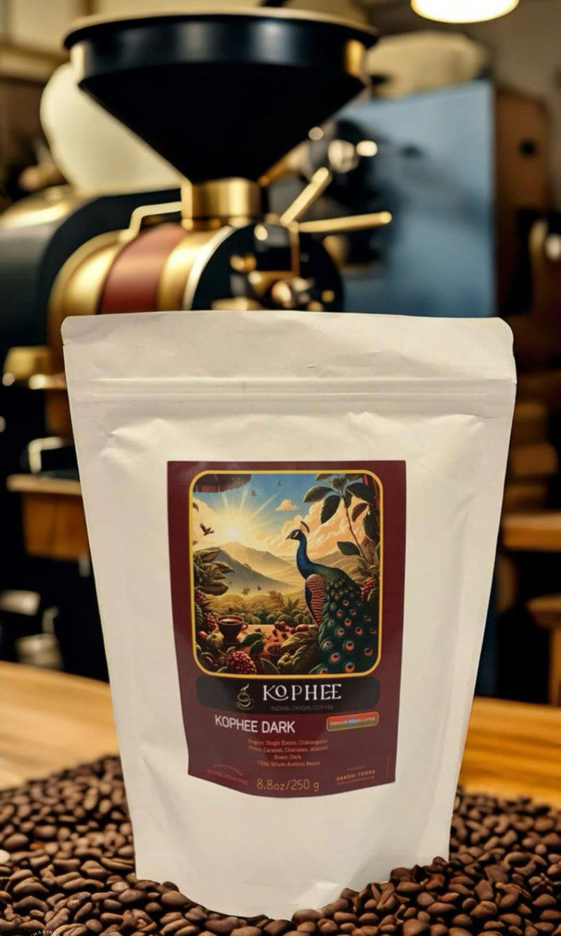 Kophee Dark Roast Indian Origin Coffee, Whole Beans, Small Batch Roasted, Single Origin